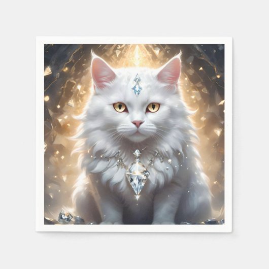 "Feline Fortune: The Diamond Dripped Diva" Serviette (Vorderseite)