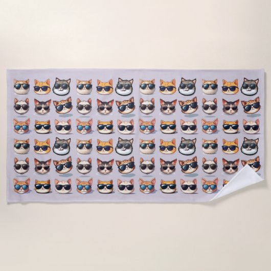 Feline Frenzy Light Lila Cat Theme Beach Handtuch (Vorderseite)