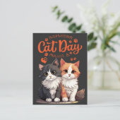 "Feline Friends Celebrate International Cat Day" Postkarte (Stehend Vorderseite)
