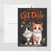 "Feline Friends Celebrate International Cat Day" Postkarte (Vorne/Hinten)