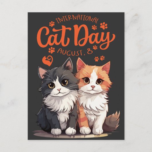 "Feline Friends Celebrate International Cat Day" Postkarte (Vorderseite)