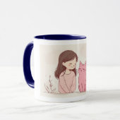 "Feline Friendship" Ceramic Mug - White with Blue  Tasse (Vorderseite Links)