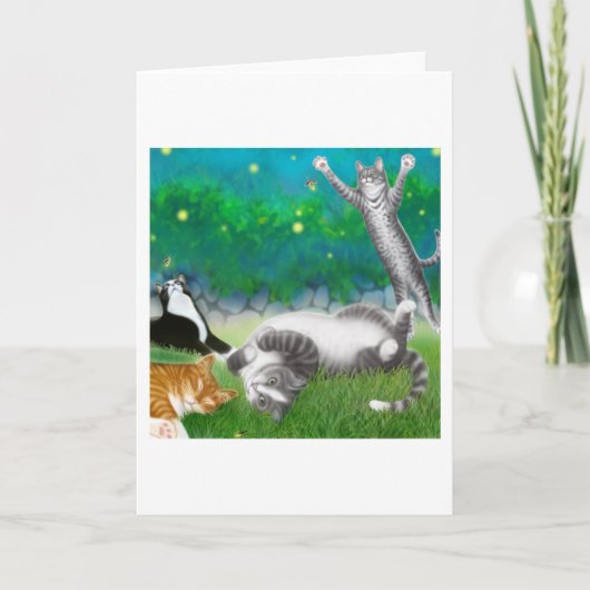 Feline Fun with Fireflies Card Karte (Vorderseite)