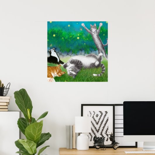 Feline Fun with Fireflies Poster (Heimbüro)