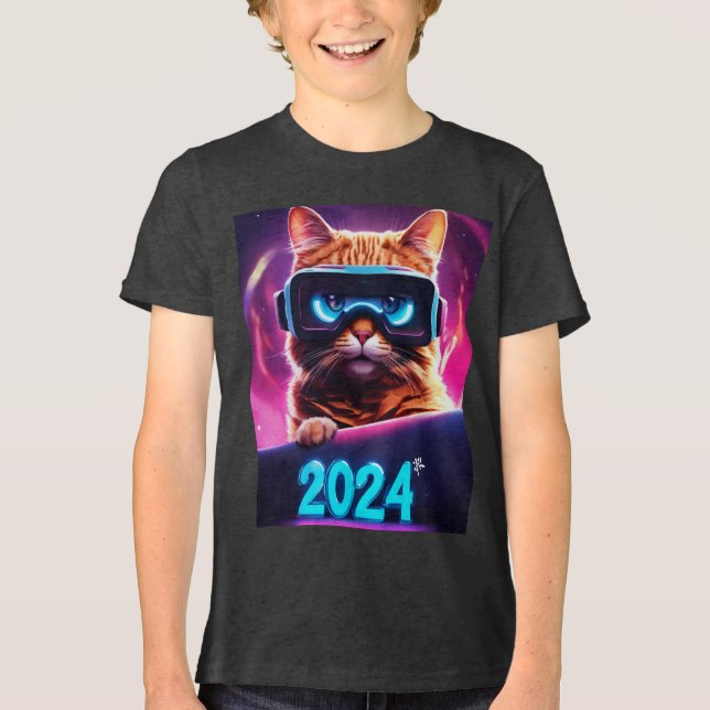 Feline Future: VR Vision T-Shirt 2024 Tri-Blend Shirt (Vorderseite)