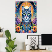 Feline Gaze: Die Smaragdfarbene Mit Augen Katze Poster (Heimbüro)
