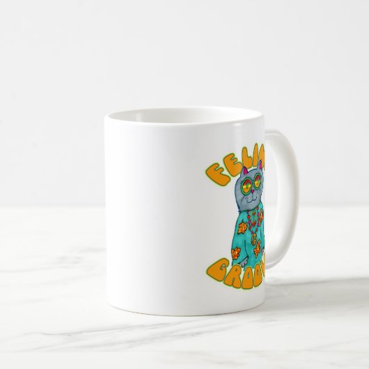 Feline Groovy Hippie Style Cat Art S Kaffeetasse (VorderseiteRechts)
