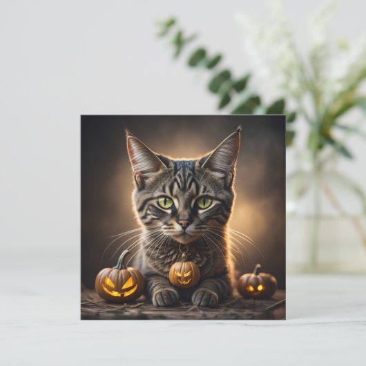 Feline halloween feiertagskarte (Stehend Vorderseite)