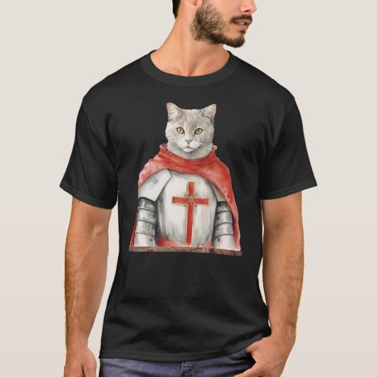 Feline Knight Templar The Crusader Cat T-Shirt (Vorderseite)