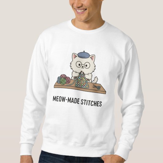 Feline Knitter 'Meow-Made Stitches' Crafting Art Sweatshirt (Vorderseite)
