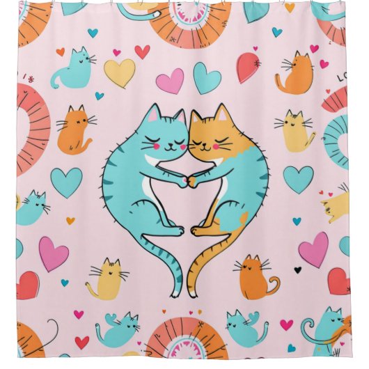 Feline Liebe Duschvorhang (Vorderseite)