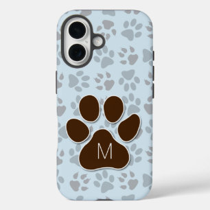Feline Lover druckt Monogramm mit blauen und braun iPhone 16 Hülle