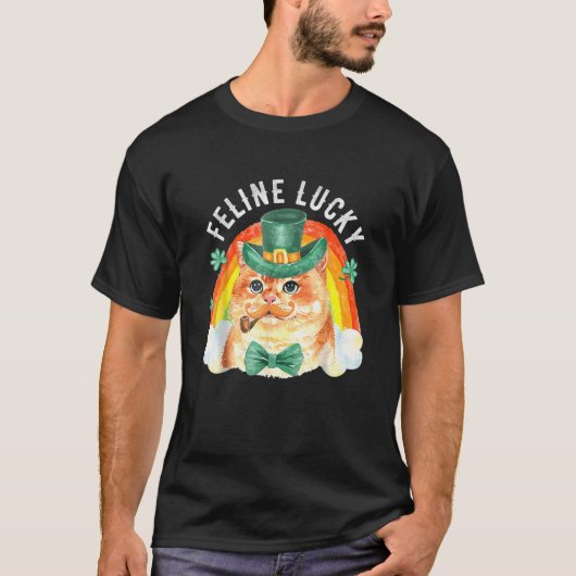 Feline Lucky Funny Leprechaun Cat Rainbow St. Patr T-Shirt (Vorderseite)