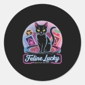 Feline Lucky Gambling Casino Cat Game Player & Runder Aufkleber (Vorderseite)