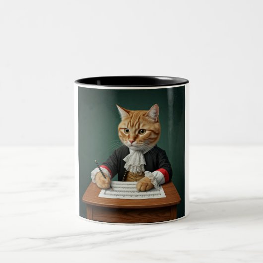 Feline Maestro: Zwei-Tone-Kaffee-Tasse Zweifarbige Tasse (Mittel)