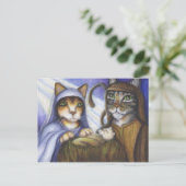 Feline Nativity Cats Weihnachtspostkarte Feiertagspostkarte (Stehend Vorderseite)