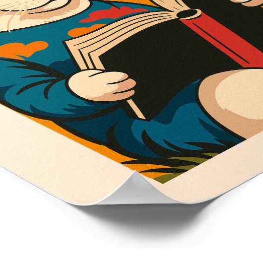 Feline Reading mit einem Buch - Weck auf und studi Poster (Ecke)