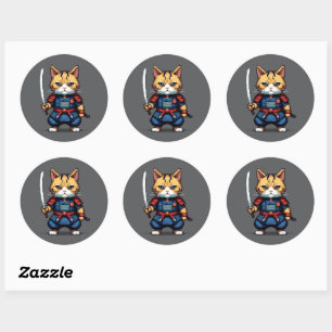 Feline Samurai Warrior Runder Aufkleber