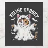 Feline Spooky Funny Spooky Halloween Cat Ghost Weinetikett (Einzelnes Label)