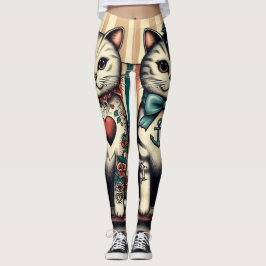 Feline vintage tattoo leggings