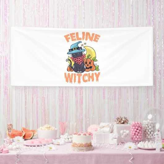 Feline Witchy Funny Spooky Halloween Cat Kitten Banner (Party)