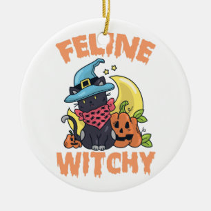 Feline Witchy Funny Spooky Halloween Cat Kitten Keramik Ornament