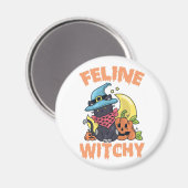 Feline Witchy Funny Spooky Halloween Cat Kitten Magnet (Vorderseite/Rückseite)