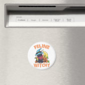 Feline Witchy Funny Spooky Halloween Cat Kitten Magnet (In Situ (Geschirrspüler))
