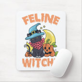 Feline Witchy Funny Spooky Halloween Cat Kitten Mousepad (Mit Mouse)