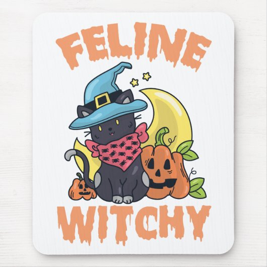 Feline Witchy Funny Spooky Halloween Cat Kitten Mousepad (Vorne)