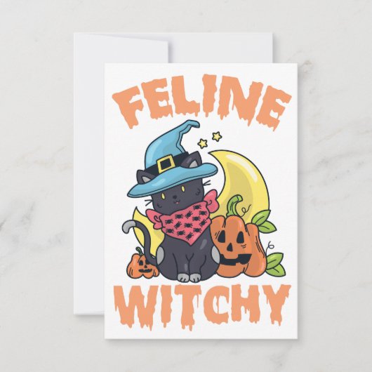 Feline Witchy Funny Spooky Halloween Cat Kitten Save The Date (Vorderseite)