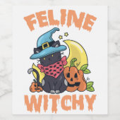 Feline Witchy Funny Spooky Halloween Cat Kitten Weinetikett (Einzelnes Label)