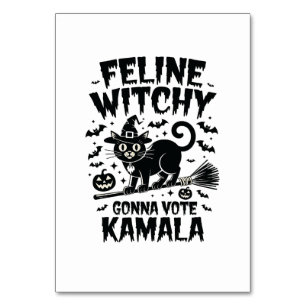 Feline Witchy Gonna Vote Kamala Halloween Tischnummer