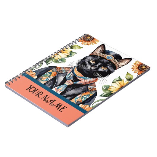 Feline with Scarf Spiral Foto Notebook Notizblock (Linke Seite)