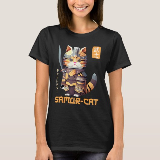 Feline World Domination Samurai Kitty übernimmt Üb T-Shirt (Vorderseite)