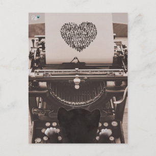 Felini Cat Typing Valentine's Heart - Feiertagspostkarte
