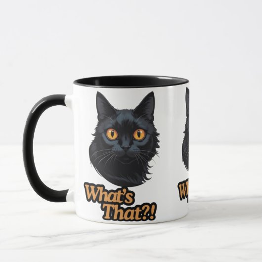 Felinschock: Schwarze Katze mit scharfen OrangenAu Tasse (Links)