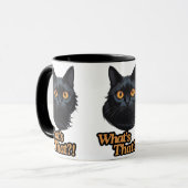 Felinschock: Schwarze Katze mit scharfen OrangenAu Tasse (Vorderseite Links)