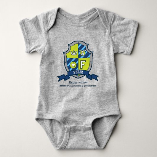 Felix boys F name & meint Ritterschild Baby Strampler (Vorderseite)