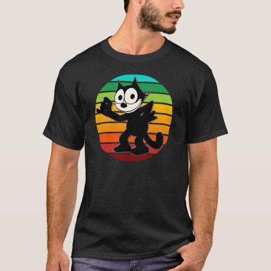 Felix Cartoon Cat Retro Rainbow Sunset Sly Smiling T-Shirt (Vorderseite)