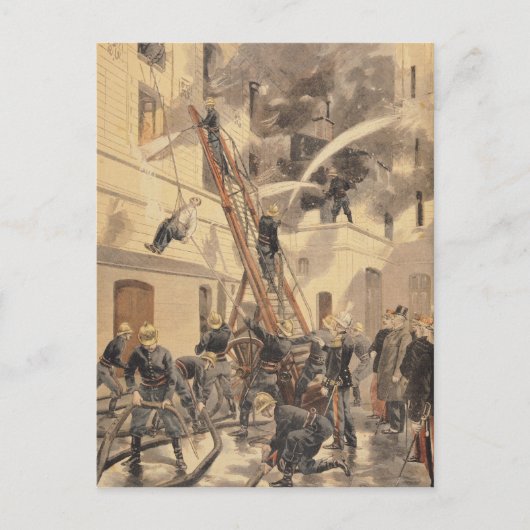 Felix Faure mit den Feuerwehrleuten Postkarte (Vorderseite)