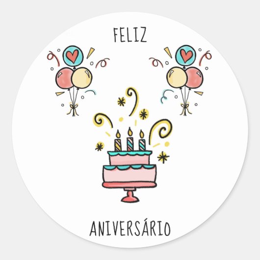 Feliz Aniversário | Happy Birthday Runder Aufkleber (Vorderseite)