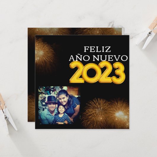Feliz Año Nuevo Modern Calligraphy Script Foto Karte (Vorderseite/Rückseite Beispiel)