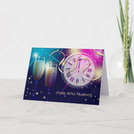 Feliz Año Nuevo. Silvesterkarte auf Spanisch Feiertagskarte