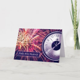 Feliz Año Nuevo. Silvesterkarte auf Spanisch Feiertagskarte