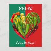Feliz Cinco de Mayo Chili Paprikaschoten Herz Postkarte (Vorderseite)