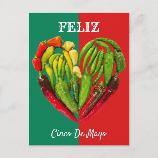 Feliz Cinco de Mayo Chili Paprikaschoten Herz Postkarte (Vorderseite)