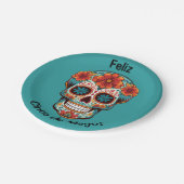 Feliz Cinco de Mayo! Zuckerschädel Pappteller (Schrägansicht)