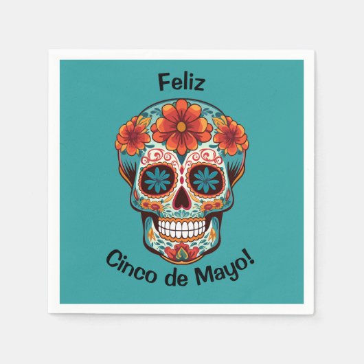Feliz Cinco de Mayo! Zuckerschädel Serviette (Vorderseite)
