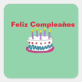 FELIZ COMPLEAǸ OS BIRTHDAY CAKE QUADRATISCHER AUFKLEBER